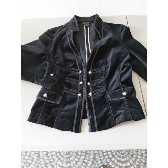 WHBM Velvet Blazer Jacket Womens 10 Black Military Luxury Goth Indy Retro Punk - Picture 8 of 15